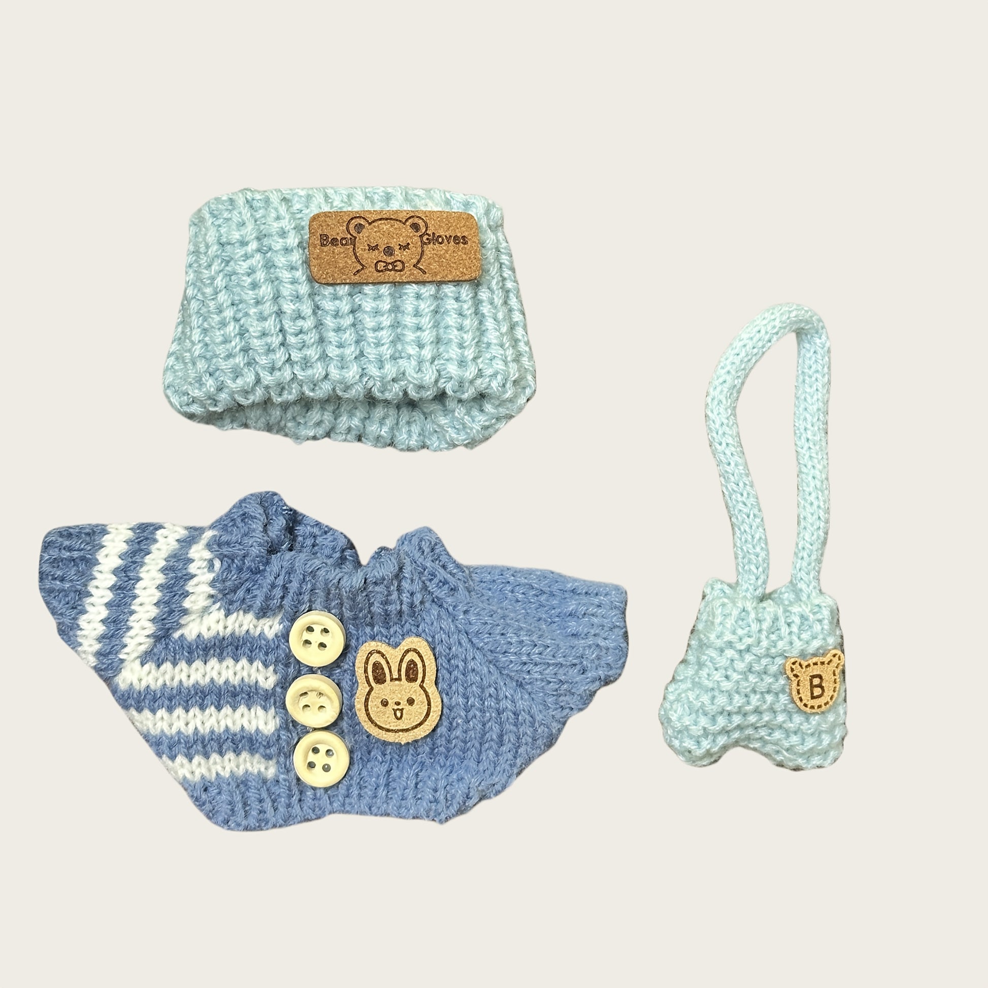 Fashion Clothes Set for Doll(NO Doll), Handcrafted Crochet 3pcs Set, Cute Clothes, Bag, Hat, DIY Stylish Fun Labubu Clothes Accessories for Daughter Birthdays, Anniversary Holiday Gifts