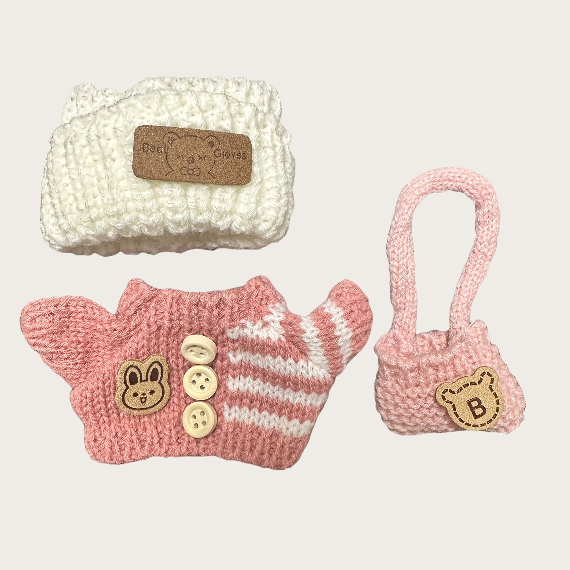 Fashion Clothes Set for Doll(NO Doll), Handcrafted Crochet 3pcs Set, Cute Clothes, Bag, Hat, DIY Stylish Fun Labubu Clothes Accessories for Daughter Birthdays, Anniversary Holiday Gifts