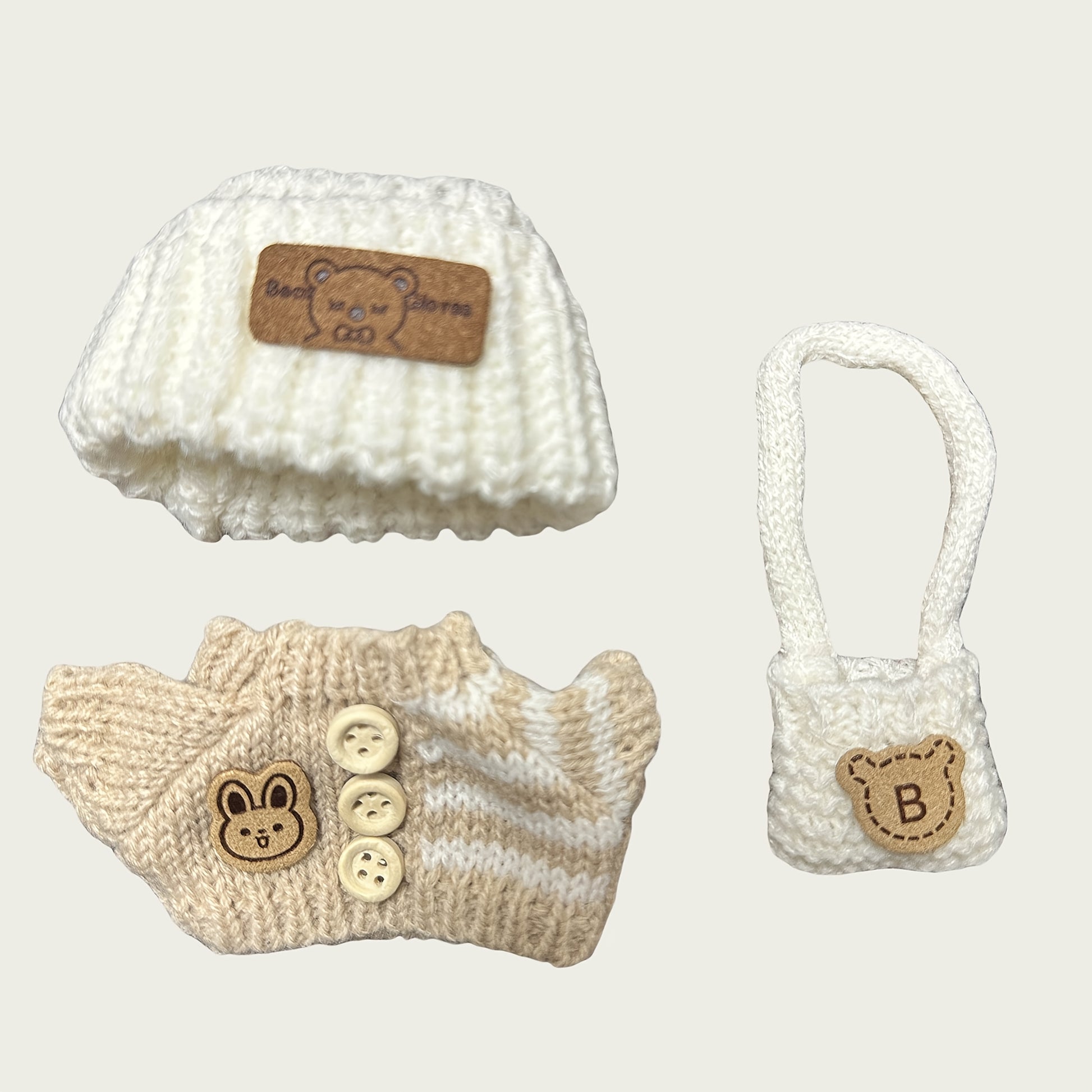 Fashion Clothes Set for Doll(NO Doll), Handcrafted Crochet 3pcs Set, Cute Clothes, Bag, Hat, DIY Stylish Fun Labubu Clothes Accessories for Daughter Birthdays, Anniversary Holiday Gifts