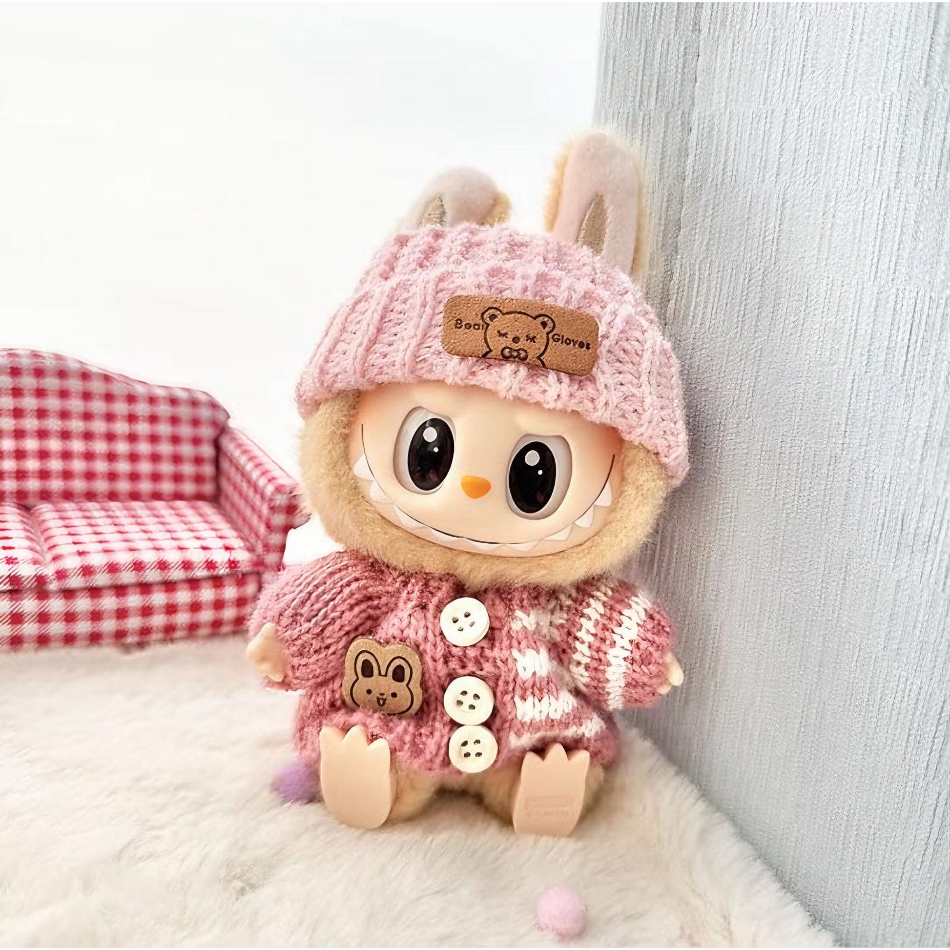 Fashion Clothes Set for Doll(NO Doll), Handcrafted Crochet 3pcs Set, Cute Clothes, Bag, Hat, DIY Stylish Fun Labubu Clothes Accessories for Daughter Birthdays, Anniversary Holiday Gifts