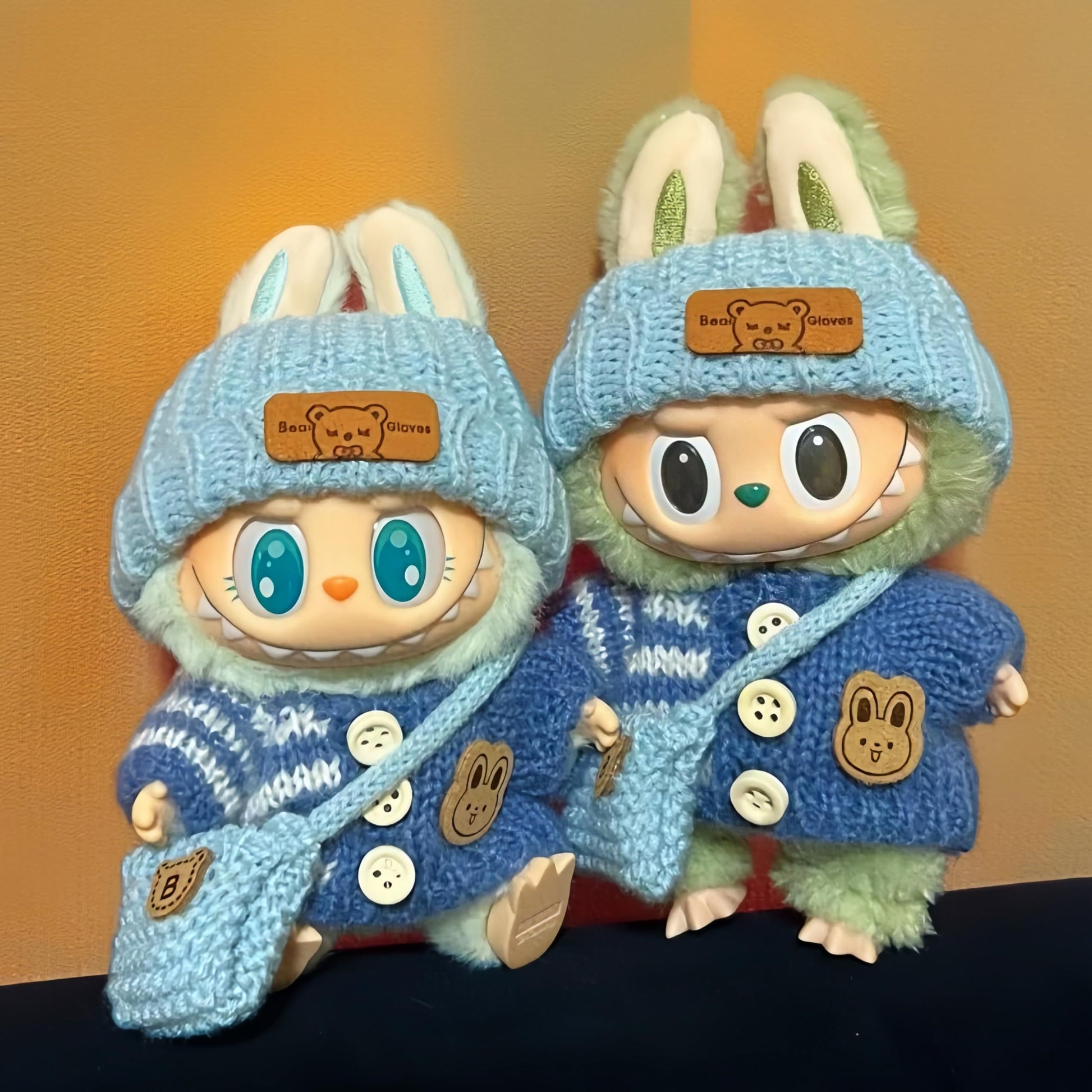Fashion Clothes Set for Doll(NO Doll), Handcrafted Crochet 3pcs Set, Cute Clothes, Bag, Hat, DIY Stylish Fun Labubu Clothes Accessories for Daughter Birthdays, Anniversary Holiday Gifts