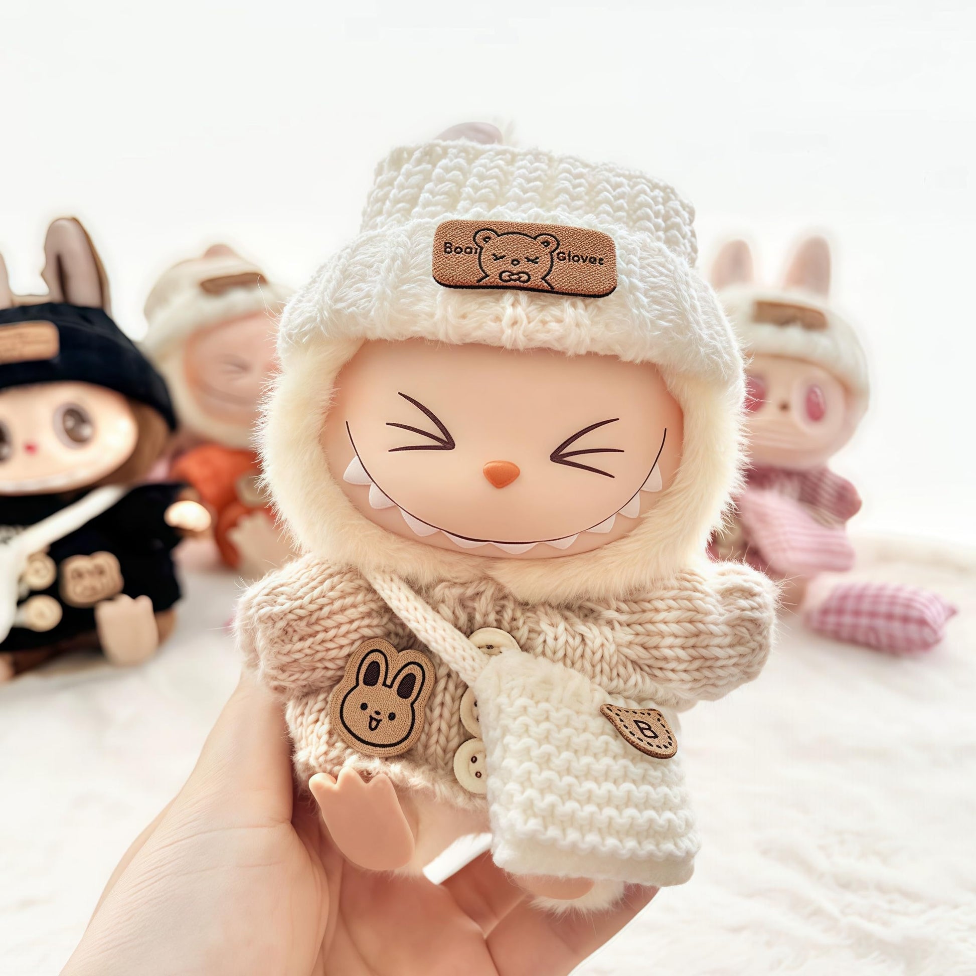 Fashion Clothes Set for Doll(NO Doll), Handcrafted Crochet 3pcs Set, Cute Clothes, Bag, Hat, DIY Stylish Fun Labubu Clothes Accessories for Daughter Birthdays, Anniversary Holiday Gifts