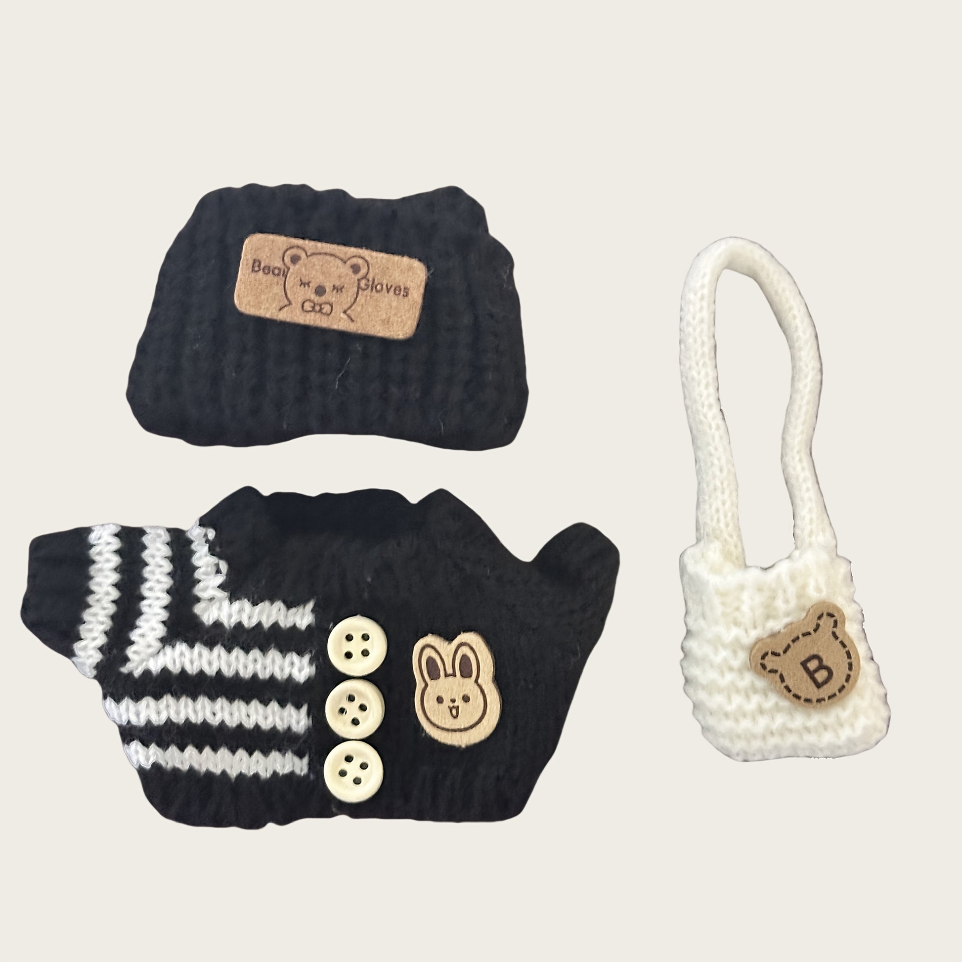 Fashion Clothes Set for Doll(NO Doll), Handcrafted Crochet 3pcs Set, Cute Clothes, Bag, Hat, DIY Stylish Fun Labubu Clothes Accessories for Daughter Birthdays, Anniversary Holiday Gifts