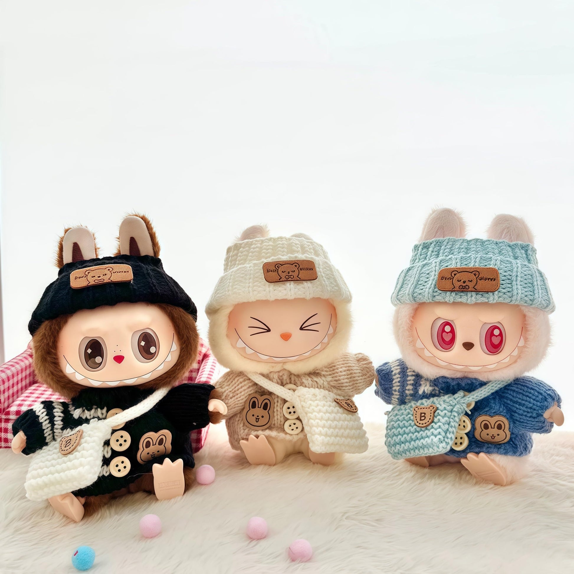 Fashion Clothes Set for Doll(NO Doll), Handcrafted Crochet 3pcs Set, Cute Clothes, Bag, Hat, DIY Stylish Fun Labubu Clothes Accessories for Daughter Birthdays, Anniversary Holiday Gifts
