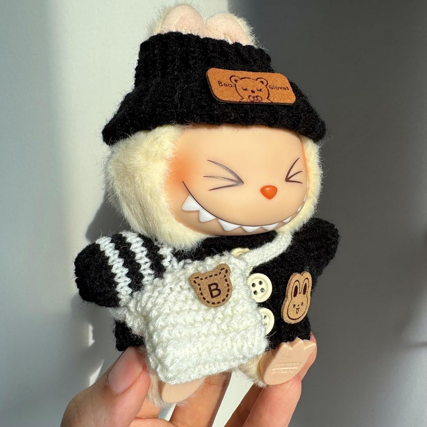 Fashion Clothes Set for Doll(NO Doll), Handcrafted Crochet 3pcs Set, Cute Clothes, Bag, Hat, DIY Stylish Fun Labubu Clothes Accessories for Daughter Birthdays, Anniversary Holiday Gifts